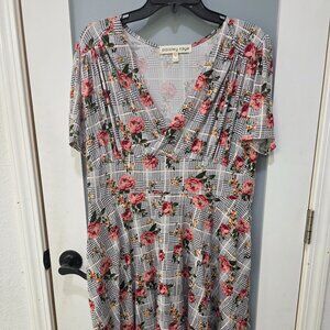 Paisley Raye Floral Houndstooth Stretch Dress 0X | Pockets Buttery Soft